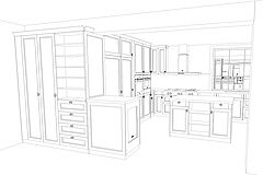 Landhausküche in Salbeigrün, Hamburg Altona | maßgefertigt von der Möbeltischlerei woodendesign – technische Skizze zur Küchenplanung